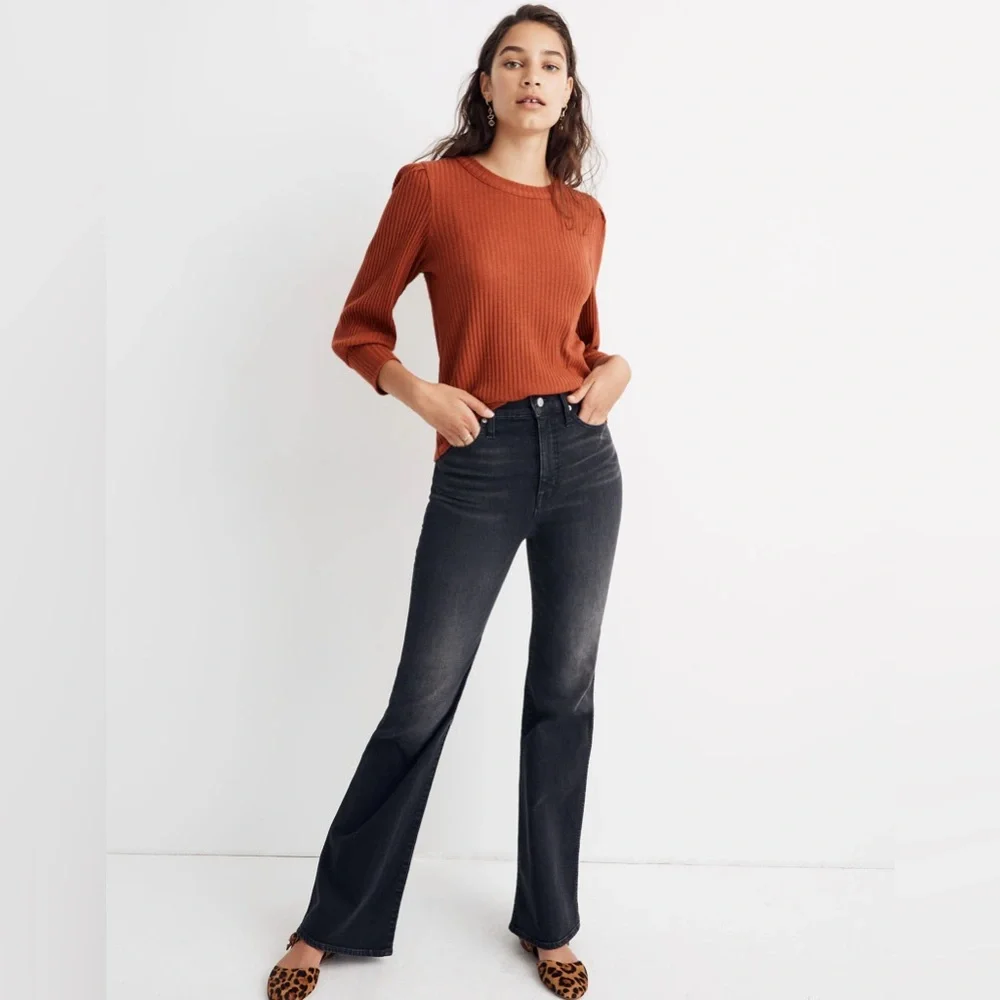 Madewell Brushed Rib Pleat-Sleeve Top Afterglow Red XXS - Picture 3 of 5